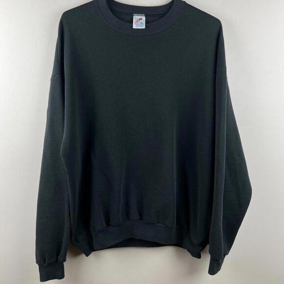 Mens Vintage Jerzees Blank Black Crewneck XL Made in USA 90s - Picture 1 of 5